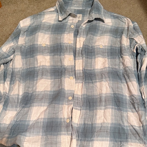 American Eagle Outfitters Casual Blue and Cream Plaid Shirt - Picture 1 of 4